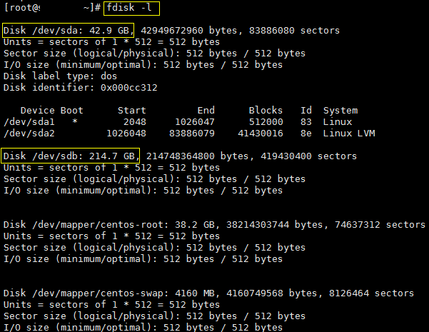 Centos7 添加挂载新硬盘、分区、格式化